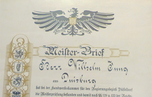 Meisterbrief Wilhelm Jung
