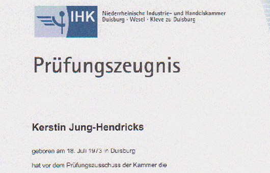 Prüfungszeugnis Kerstin Jung-Hendricks